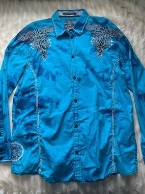 Roar Signature Western Shirt Men's XXL Blue with Accents